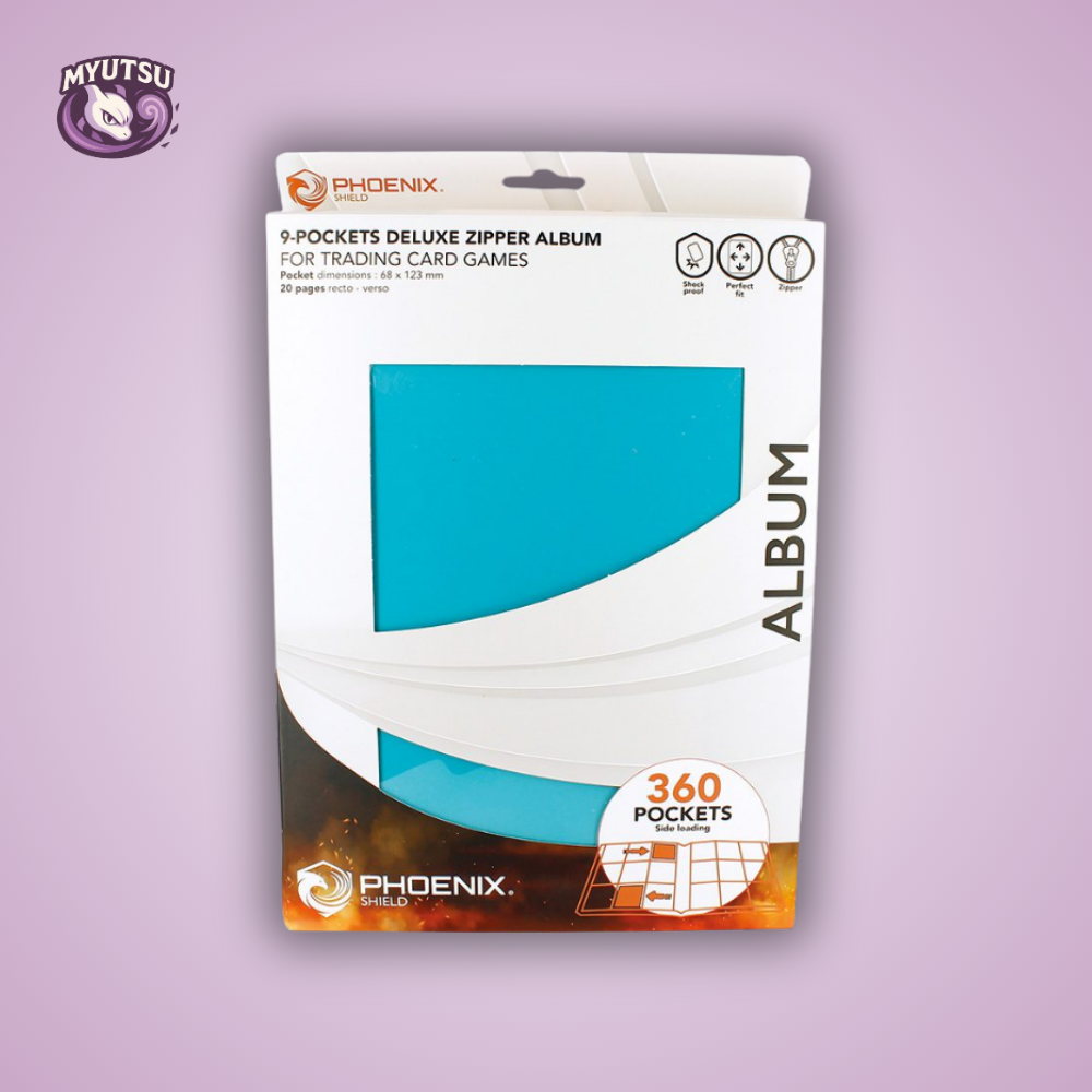 Phoenix Shield Portfolio - ALBUM DELUXE ZIP - TURQUOISE - 20 pages de 9 cases (360 cartes recto-verso) TURQUOISE