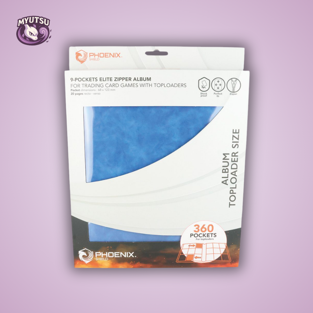 Phoenix Shield Portfolio - POUR TOPLOADERS - ALBUM DELUXE ZIP - BLEU - 20 pages de 9 cases (360 cartes recto-verso) - POUR TOPLOADERS