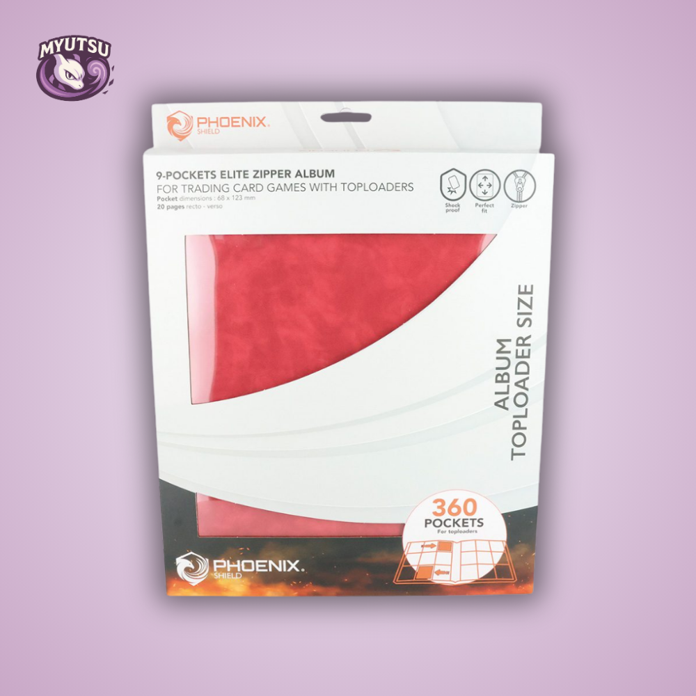 Phoenix Shield Portfolio - POUR TOPLOADERS - ALBUM DELUXE ZIP - ROUGE - 20 pages de 9 cases (360 cartes recto-verso) - POUR TOPLOADERS